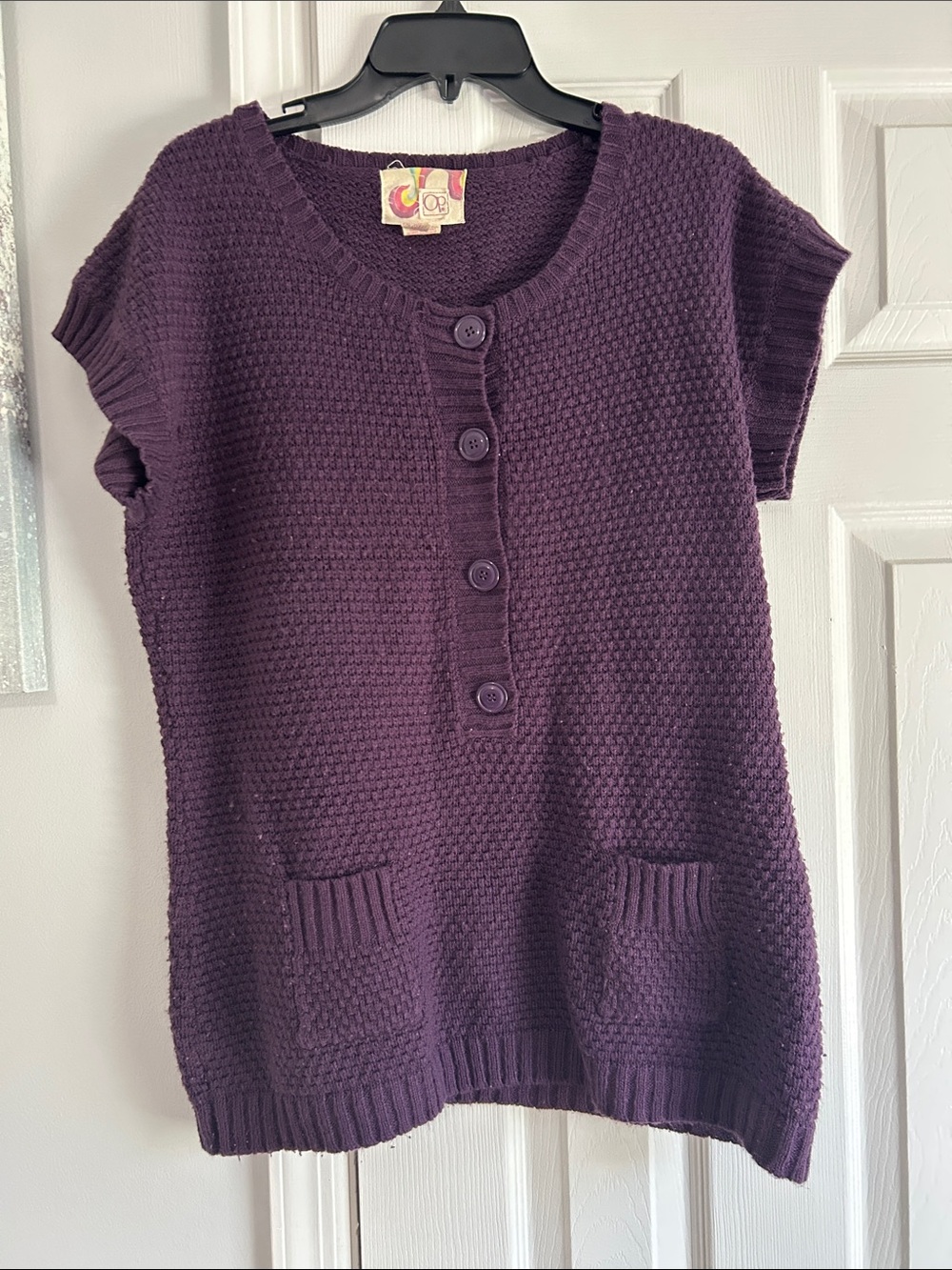OP Deep Plum Short-Sleeve Button Front Knit Tunic